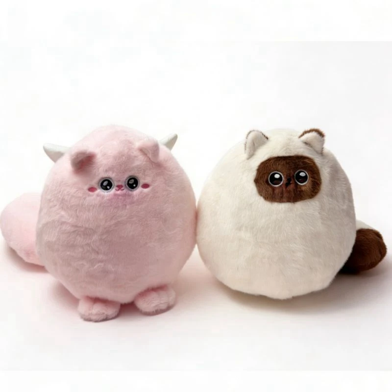 Peluche de gato siamés regordete blanco y negro, juguete suave - imagen 4