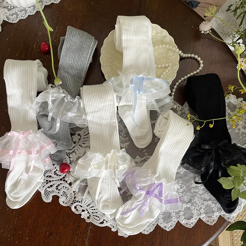 MILANCEL pantimedias de primavera finas para niñas con lazo encaje - imagen 5