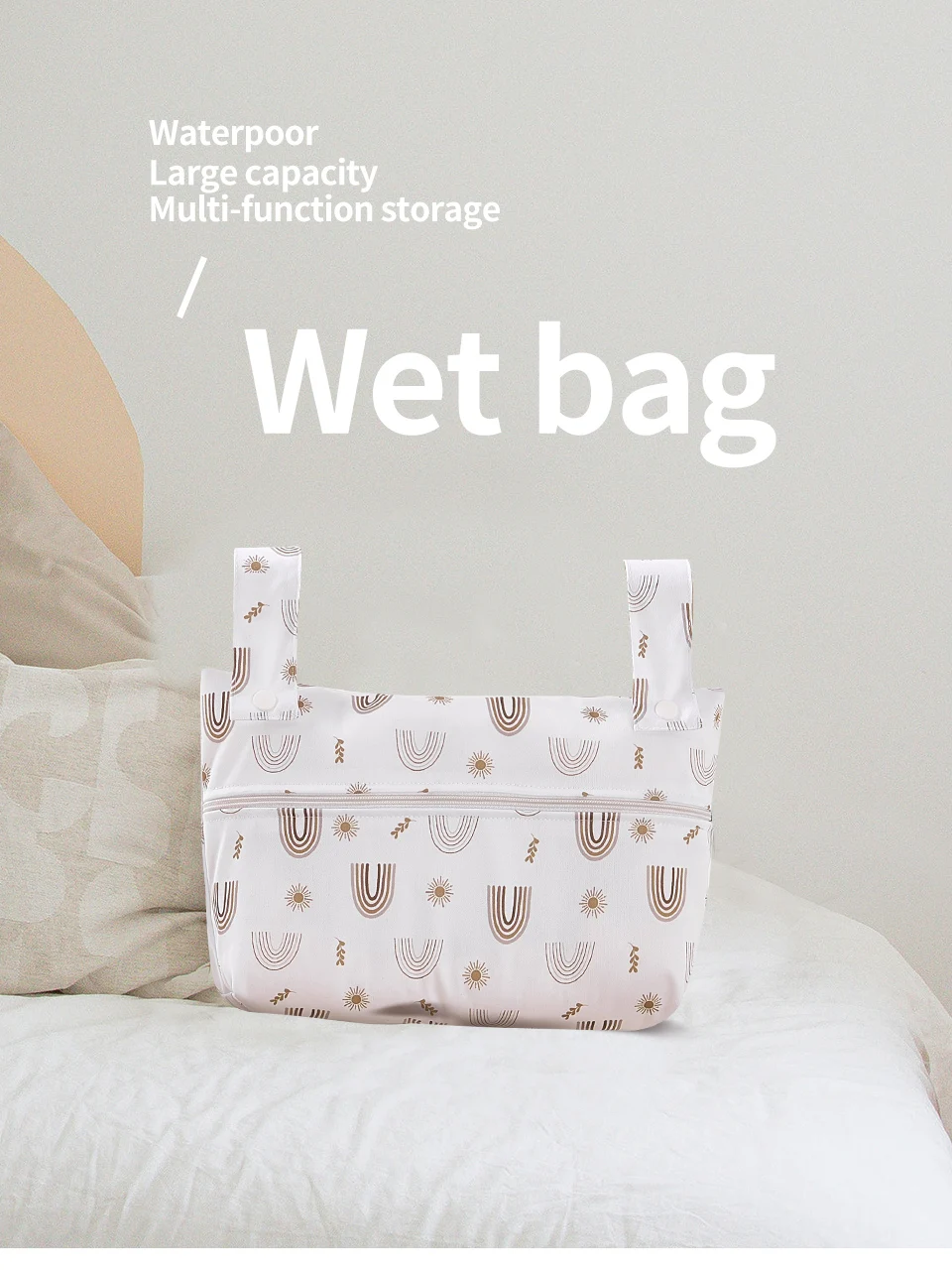 Mini bolsa para pañales impermeable con cremallera y asas
