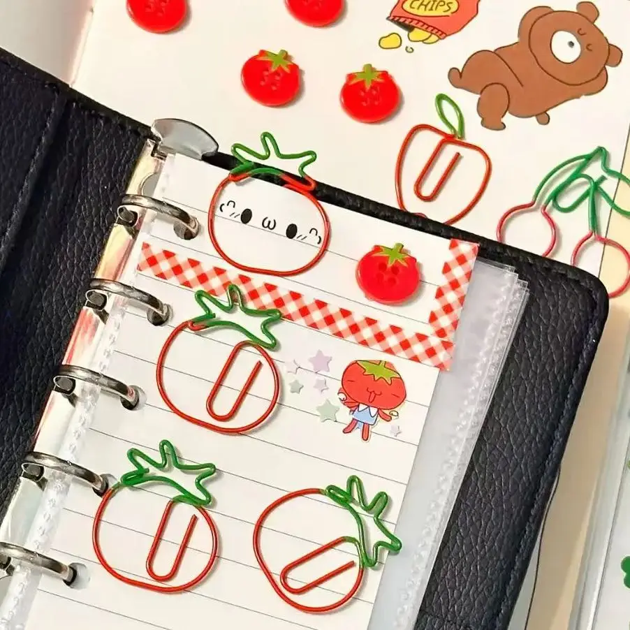Clips de papel con forma de fruta – Tomate, fresa y cereza