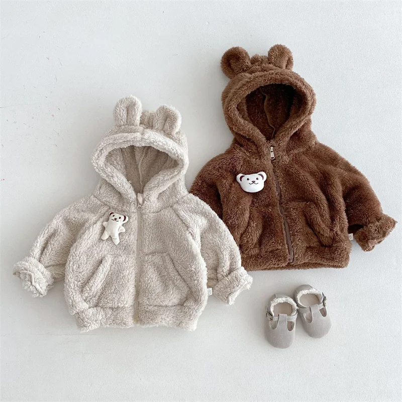 Abrigo de felpa sintética con capucha para niños – Invierno - imagen 2