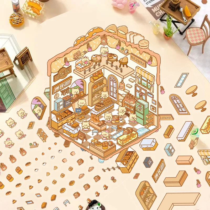 Pegatina 3D de oso y panadería para manualidad de escena - imagen 2