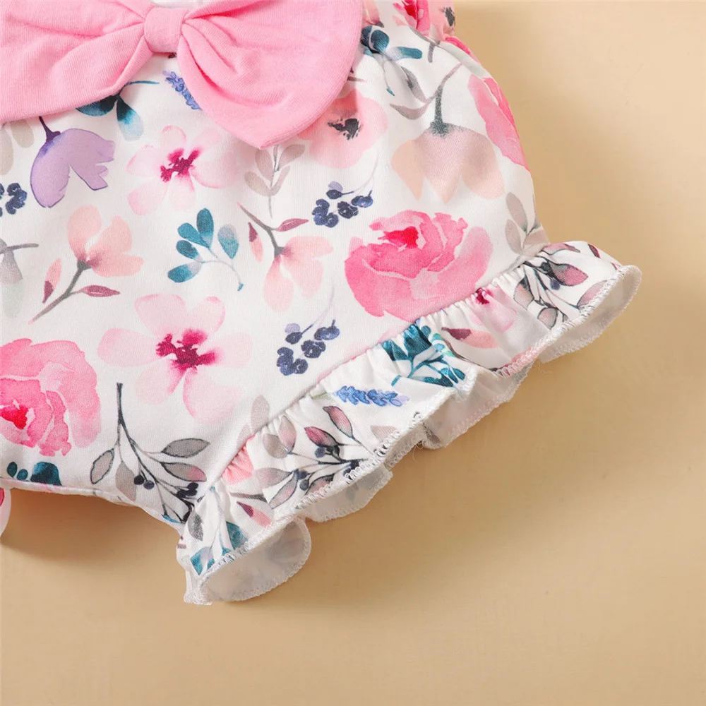 Conjunto Verano 3 piezas bebé niña pelele sin mangas y shorts flores - imagen 3