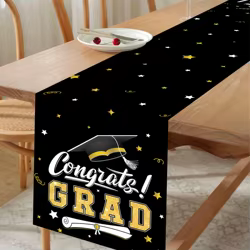 Camino de mesa para graduación – Negro y dorado