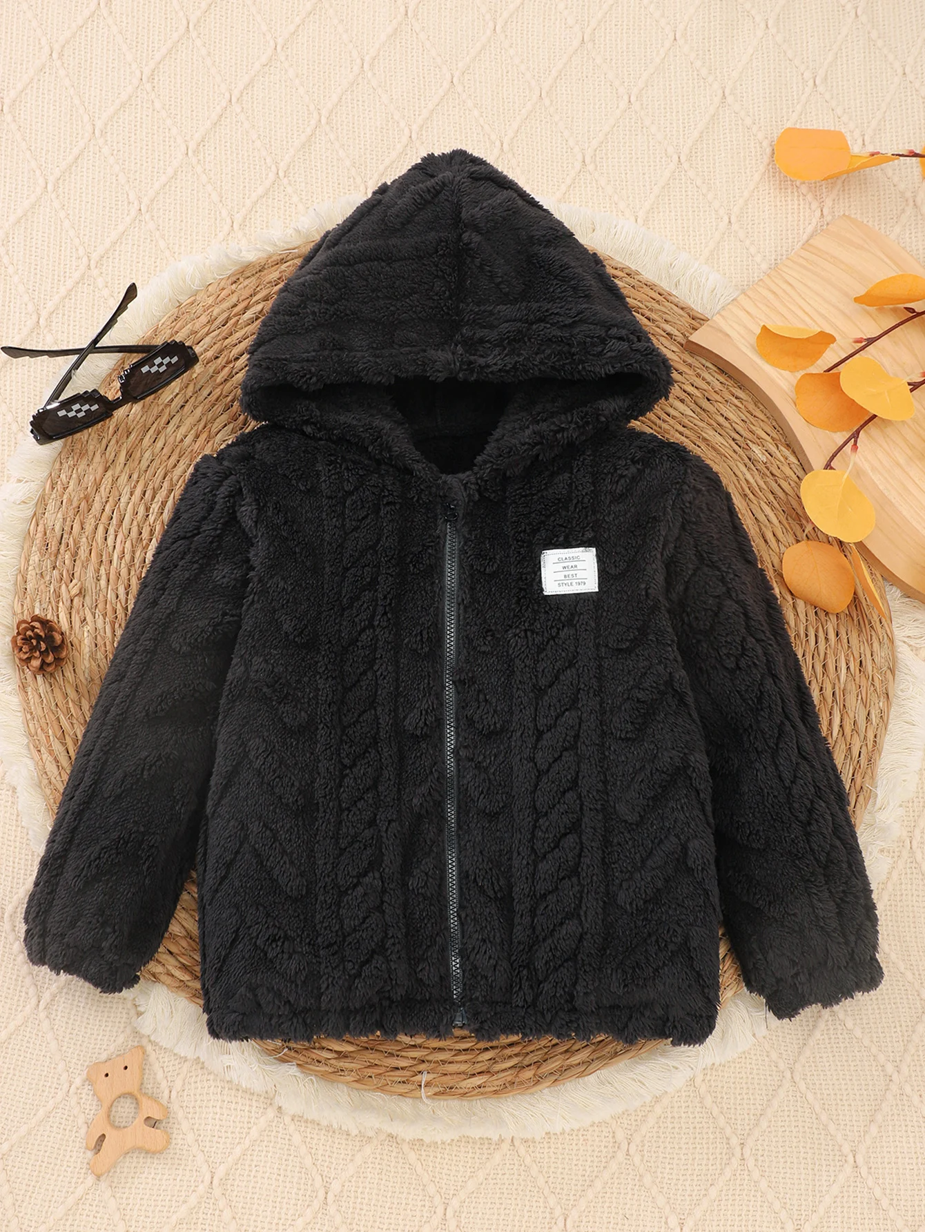 Chaqueta con capucha polar jacquard doble cara cálida infantil - imagen 3
