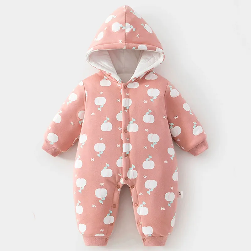 Mono de invierno con capucha cálido, grueso y dibujos para bebé niña - imagen 4