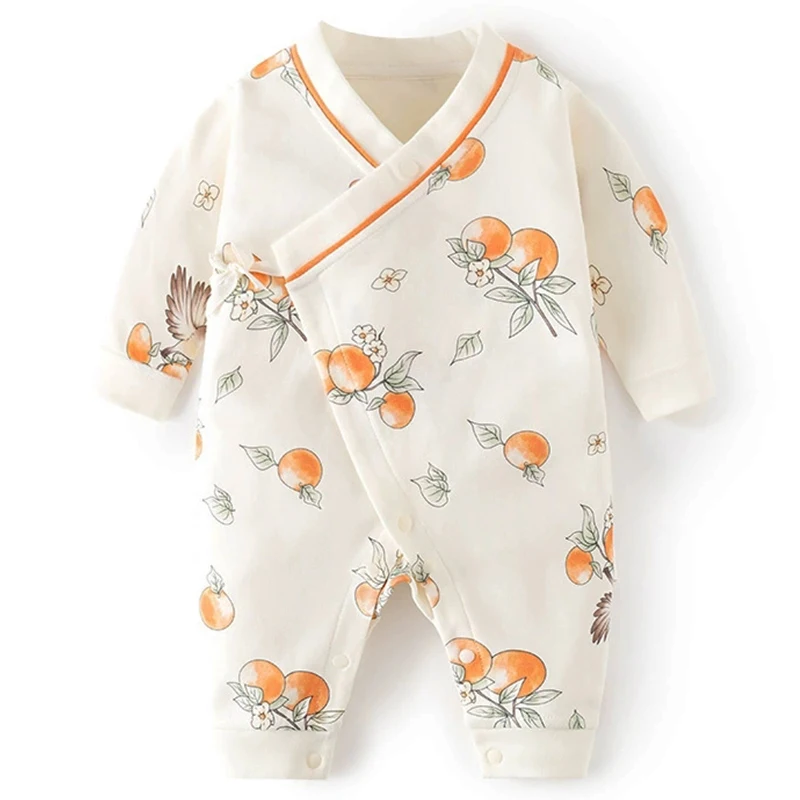 Mameluco de algodón para bebé niña – Cuello en V con estampado primaveral - imagen 3