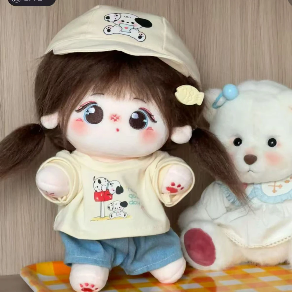 Conjunto ropa de muñeca algodón con perro vaqueros cortos y camiseta