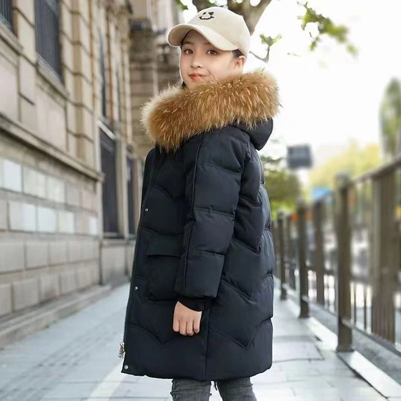 Chaqueta acolchada de invierno para niña con capucha de felpa - imagen 5