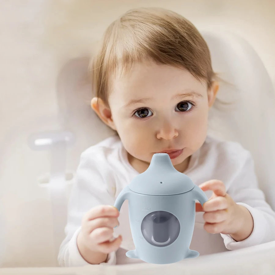 Taza de silicona infantil con asa transparente para niños y bebés