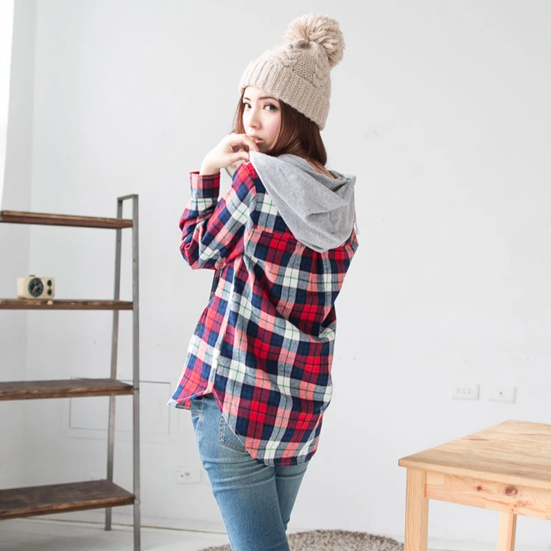 Camisa de maternidad a cuadros para lactation - Emotion Moms manga larga - imagen 2