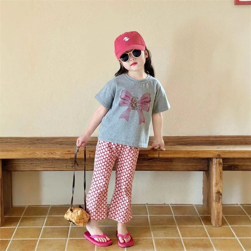 Conjunto de verano para niños con lazo, camiseta y pantalón oso - imagen 5