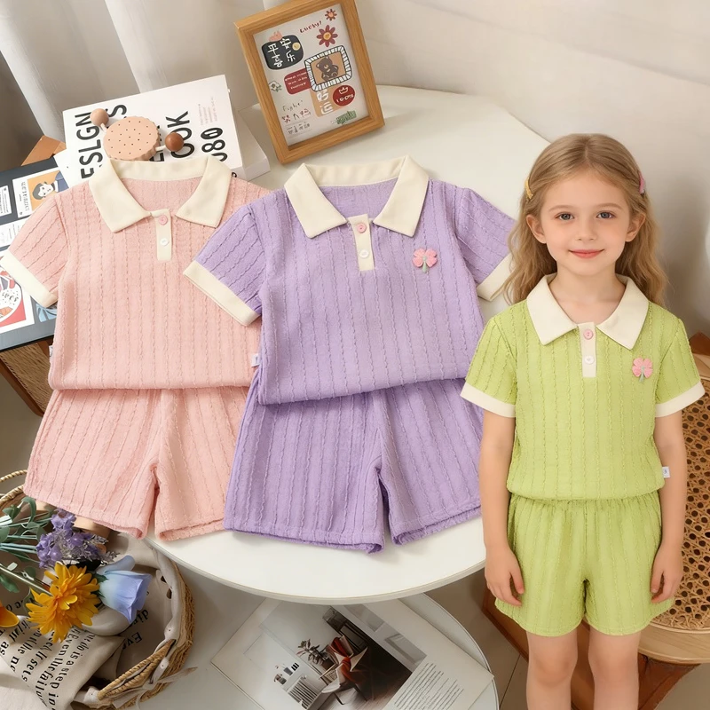 Conjunto de verano niña polo jacquard y pantalón corto - imagen 3