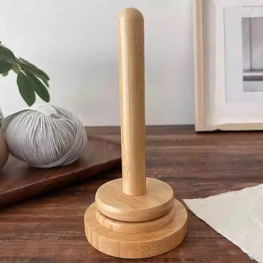 Soporte para hilo bambú y madera con enrollador giratorio de mesa - imagen 2