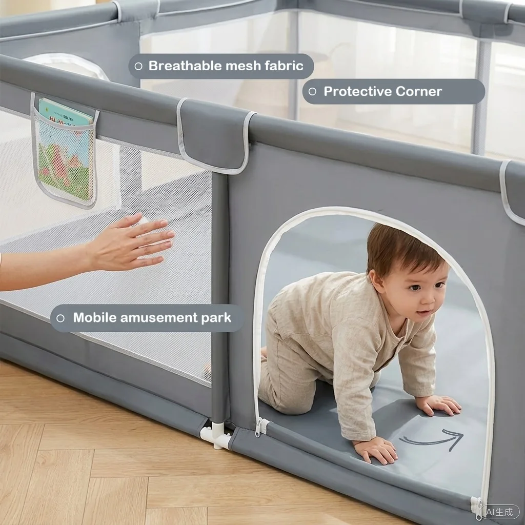 Parque de juegos para bebés con malla transpirable y corralito - imagen 2