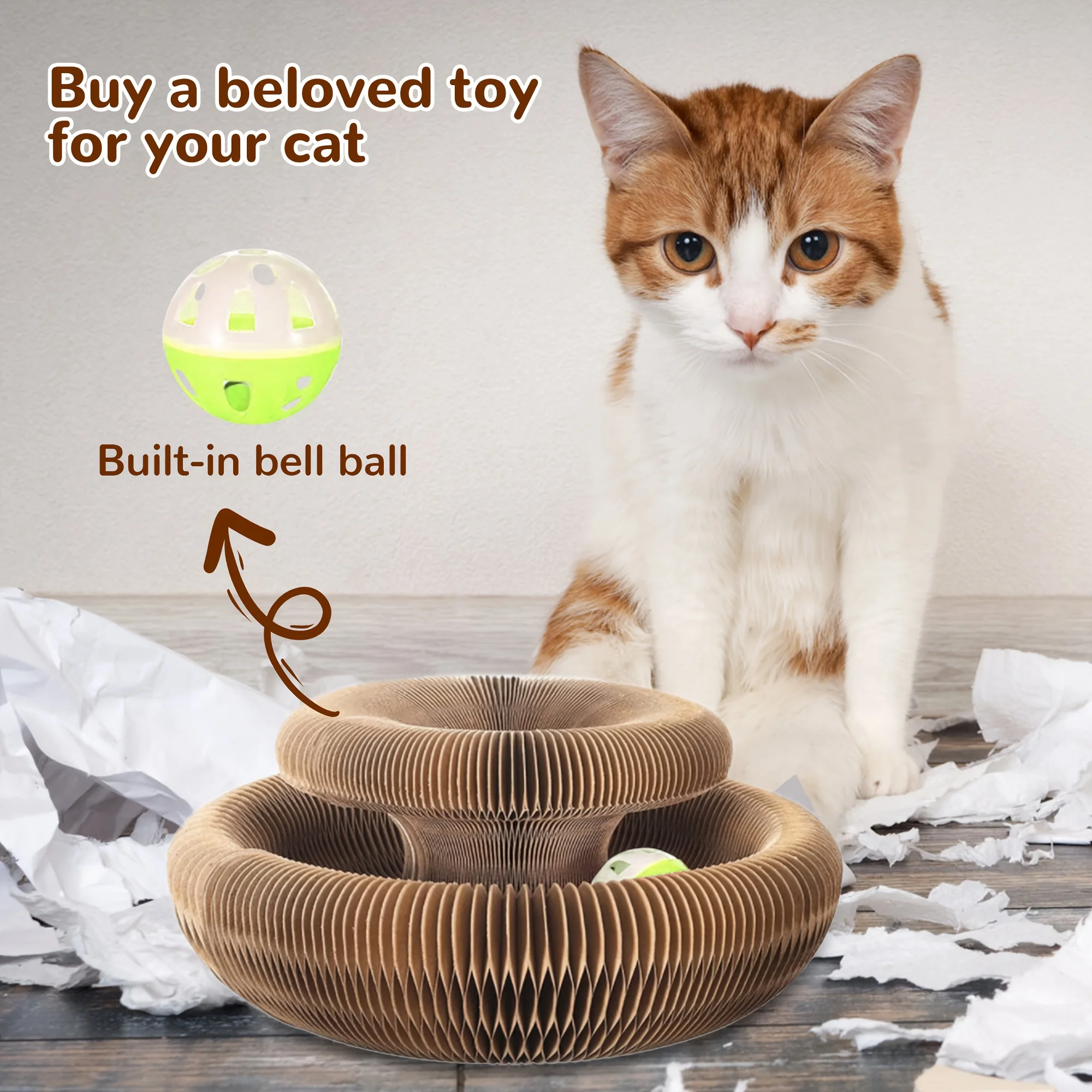 Tabla rascadora interactiva para gatos de interior con acordeón - imagen 4