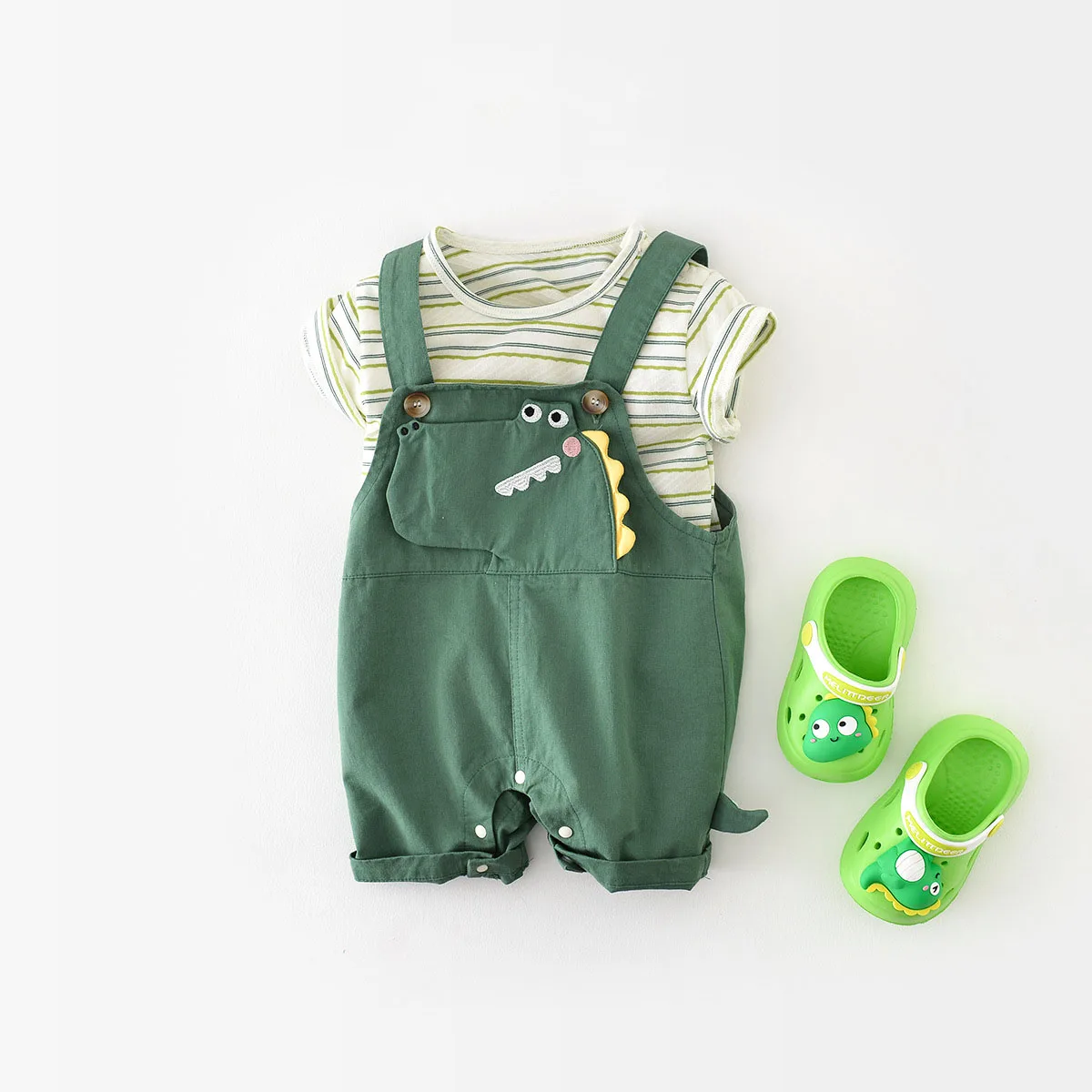MILANCEL Conjunto para bebé con camiseta a rayas y dinosaurio - imagen 3