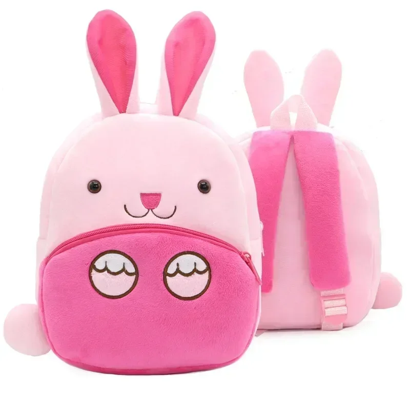 Mochila infantil de felpa con diseño de mariposa, pájaros y conejo — vista frontal