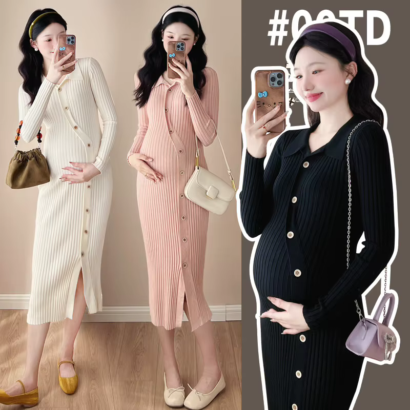 Vestido maternity ajustado de punto para otoño invierno