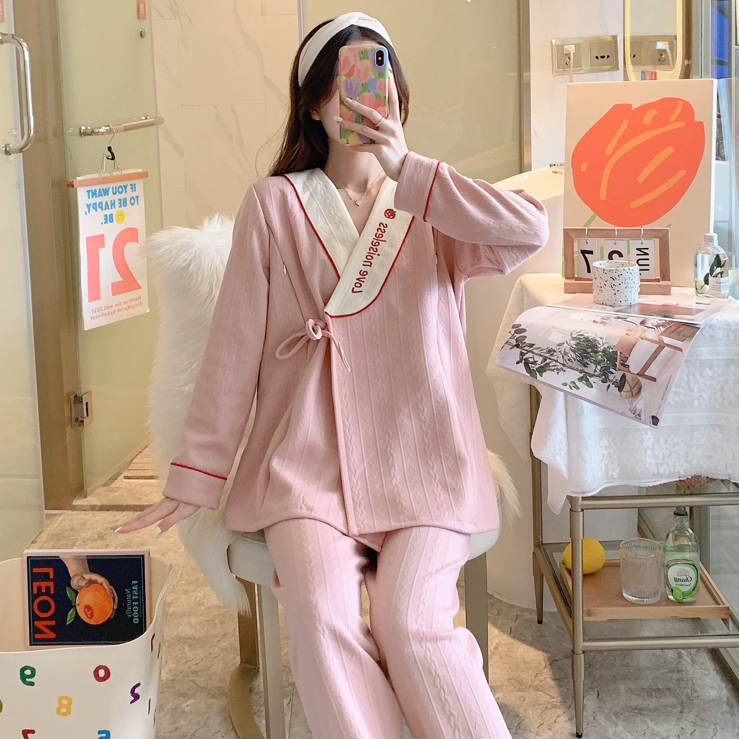 Pijama premamá y lactancia acolchado de algodón cálido para invierno - imagen 3