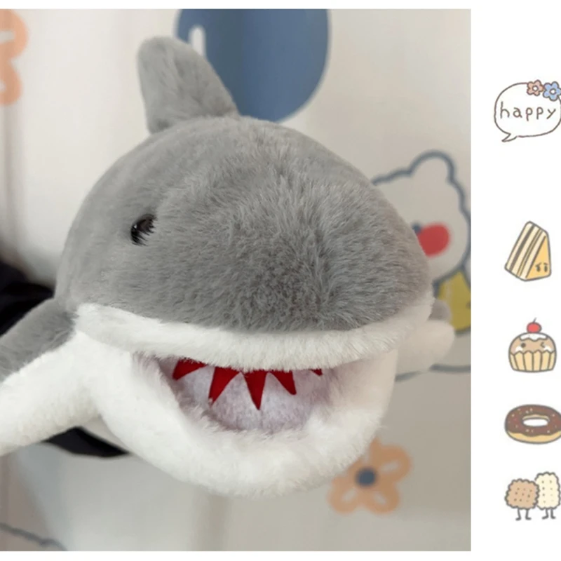 Marioneta de mano tiburón peluche con boca abierta - imagen 5