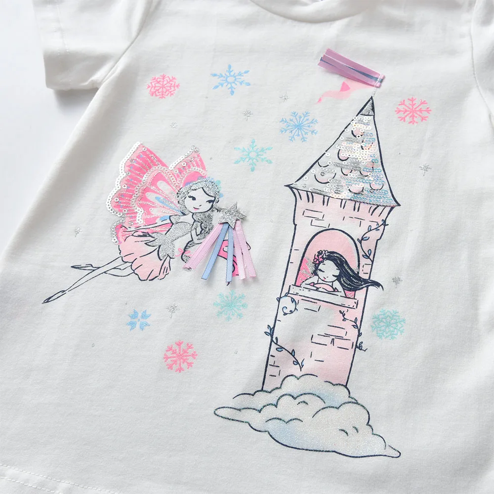 DXTON Camiseta de manga corta de algodón para niñas estampada - imagen 3