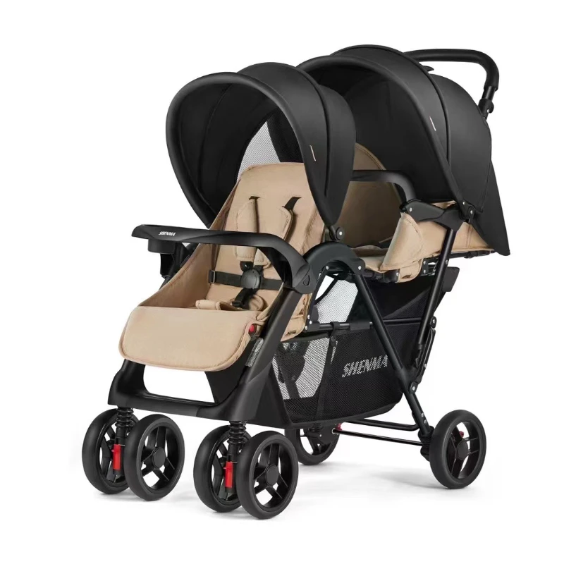 Cochecito doble para hermanos - reclinable y plegable, con ruedas - imagen 3
