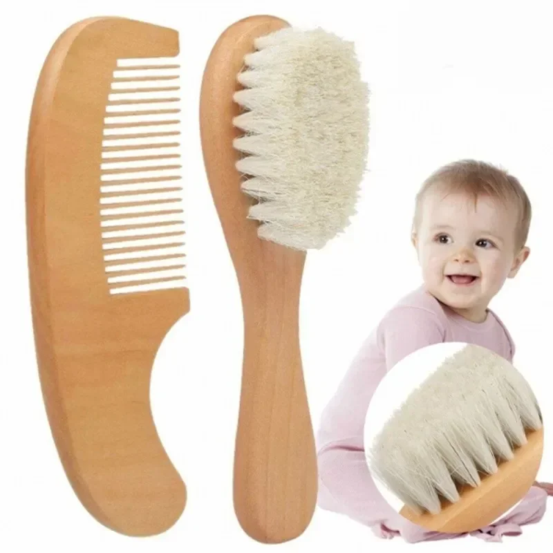 Cepillo de lana para bebé recién nacido, peine de madera - imagen 3