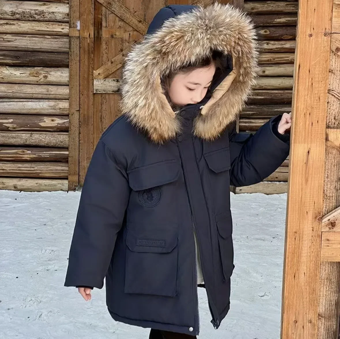 Parka para niñas de invierno con cuello imitación piel y forro cálido - imagen 4