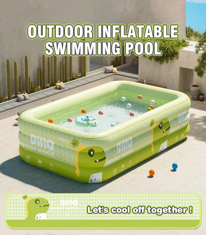 Piscina inflable verde instalada en exterior