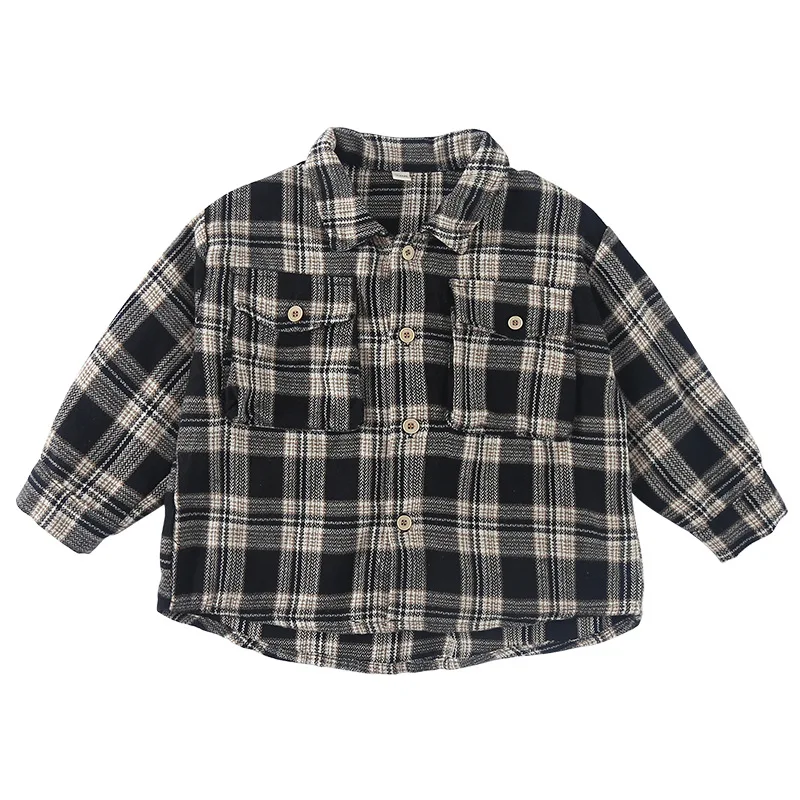 Camisa de manga larga a cuadros para niña de algodón
