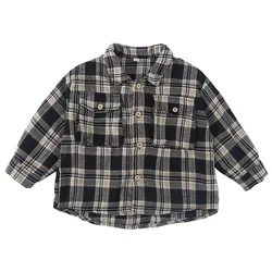 Camisa de manga larga a cuadros para niña de algodón