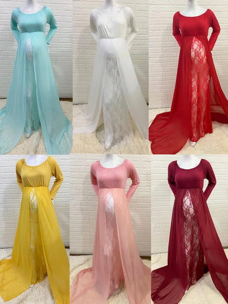 Vestido de maternidad de gasa y encaje para fotos de embarazo - imagen 5