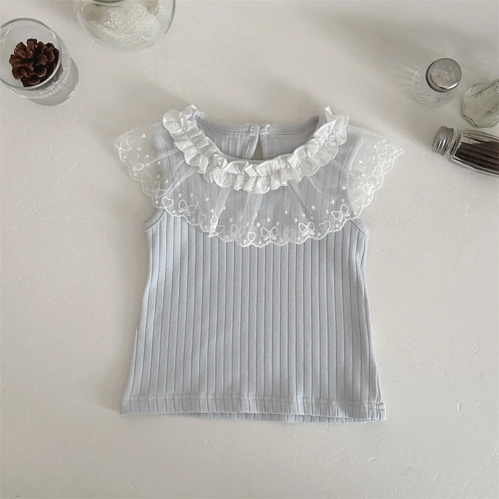 Camiseta verano sin mangas bebé MILANCEL con cuello de encaje