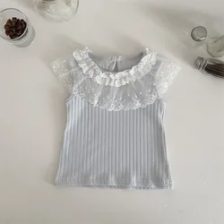 Camiseta verano sin mangas bebé MILANCEL con cuello de encaje