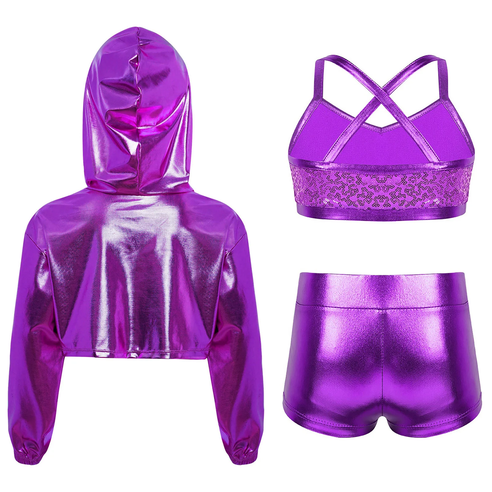 Traje hip-hop para niñas con lentejuelas metálicas - imagen 4