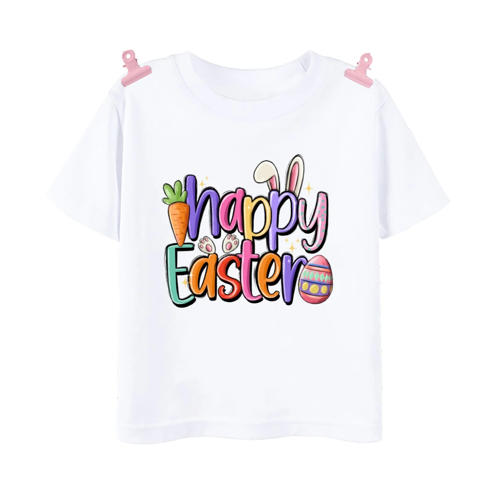 Camiseta de algodón para niño con conejito de Pascua y manga corta - imagen 2