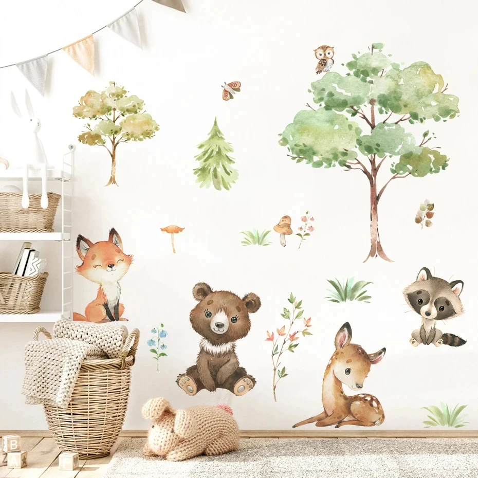 Pegatina pared animales del bosque infantil – ciervo conejo oso