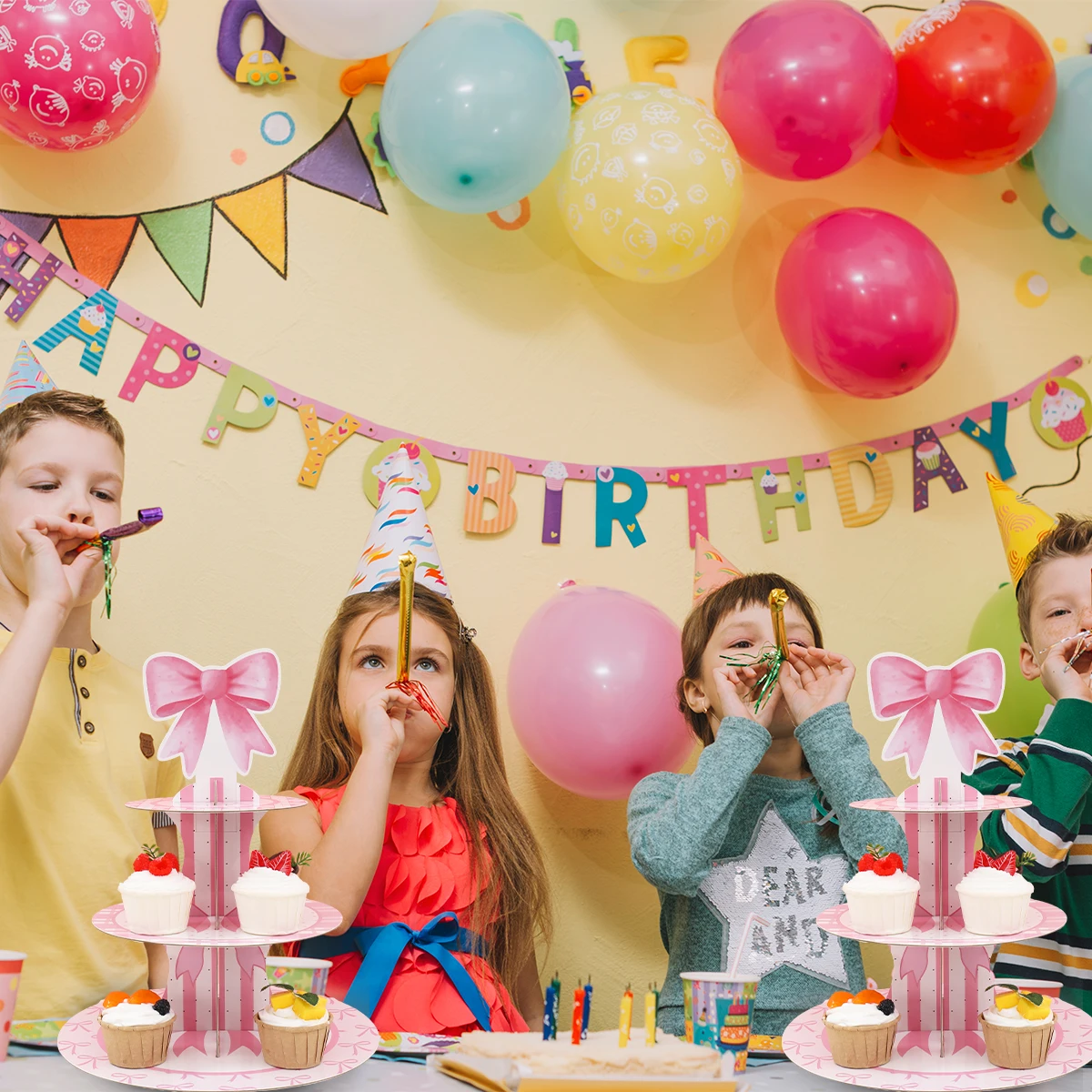 Soporte pastel desechable lazo rosa – Fiesta infantil - imagen 3