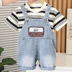 Conjunto verano bebé: top rayas + pants mezclilla para niño