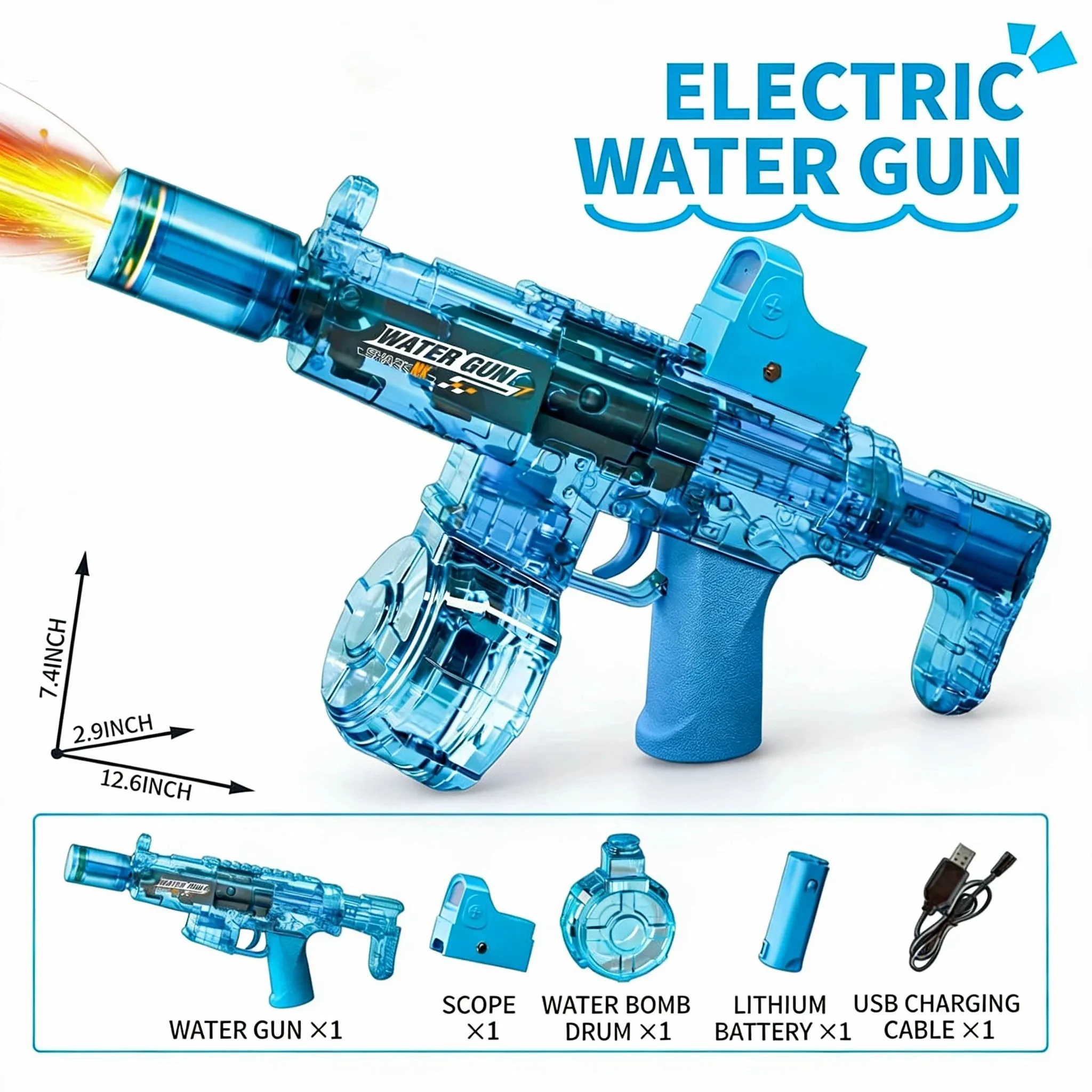 Pistola de agua eléctrica con luces, retroceso y sensor automático - imagen 2