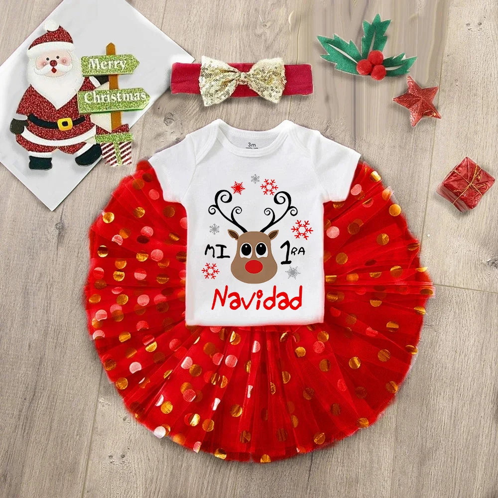 Ropa de Navidad para bebé: mono con ciervos y falda tutú, cómodo