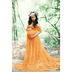 Vestido de maternidad encaje con cola para sesión fotográfica