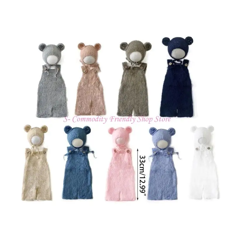 85AE Mameluco bebé con gorro oso para fotos de recién nacido - imagen 4
