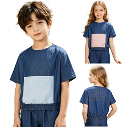 Camiseta vaquera de manga corta con bolsillos para la escuela