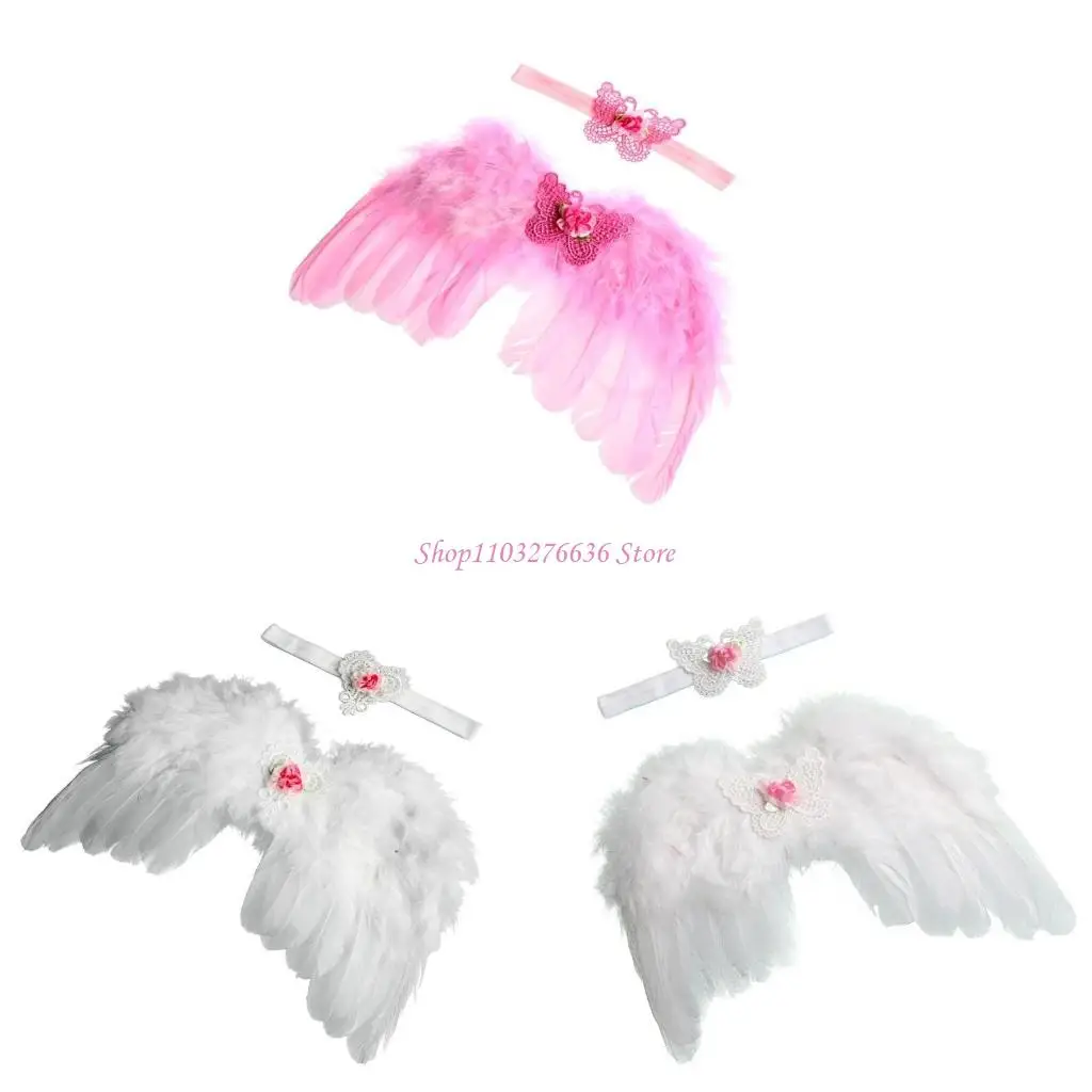 Diadema ajustable con alas de plumas para sesión de recién nacido