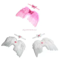 Diadema ajustable con alas de plumas para sesión de recién nacido