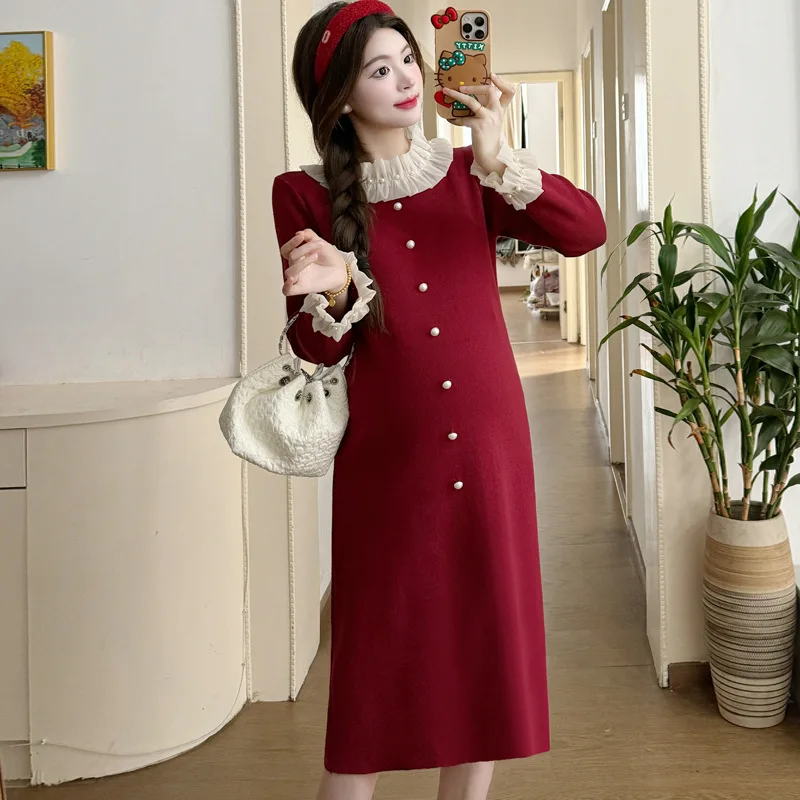 Vestido suéter de maternidad cuello alto para otoño invierno - imagen 5