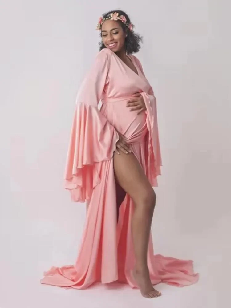 Vestido de maternidad con cuello en V para sesión fotográfica - imagen 3