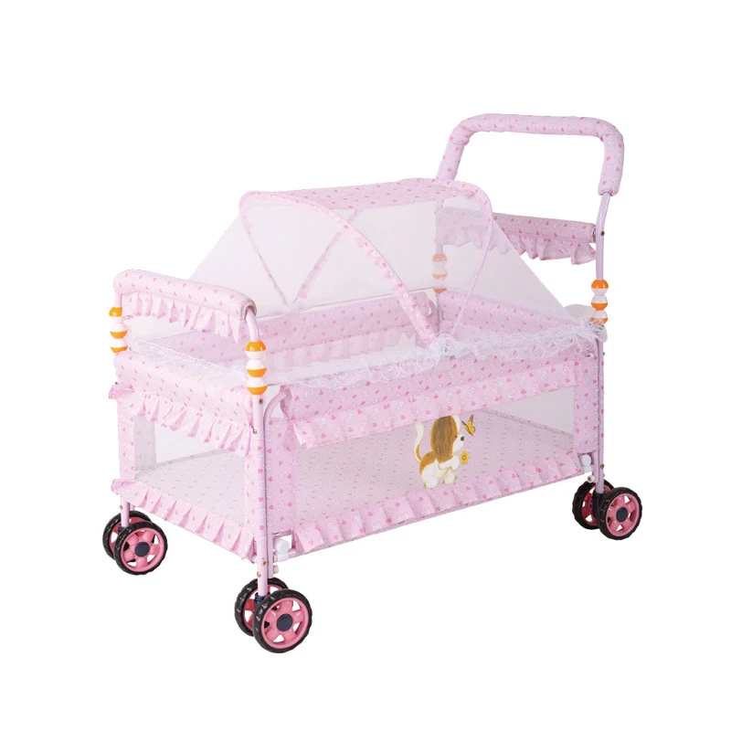 Cuna multifuncional con colchón y mosquitera convertible en cochecito